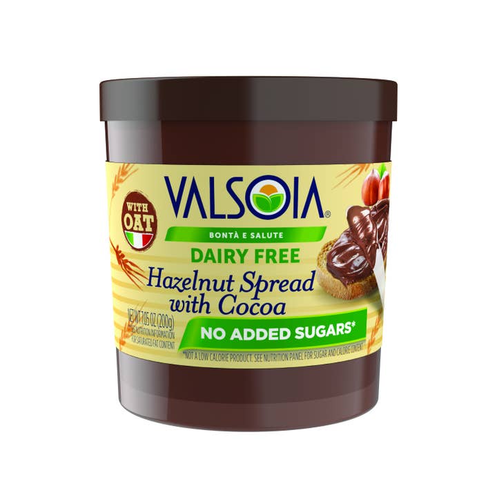 Fine Italian Food - Wholesale Nut Butter - Valsoia No Added Sugar, Dairy-Free Hazelnut Spread, 7.05 oz.