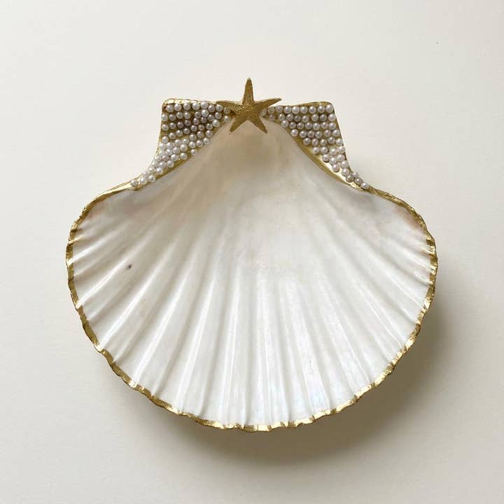 Shell Yeah By Jaks LLC – Engroshandel Smykkeskål – Perle Stjerne Kammusling Skål Smykkeskål – Guldkant1