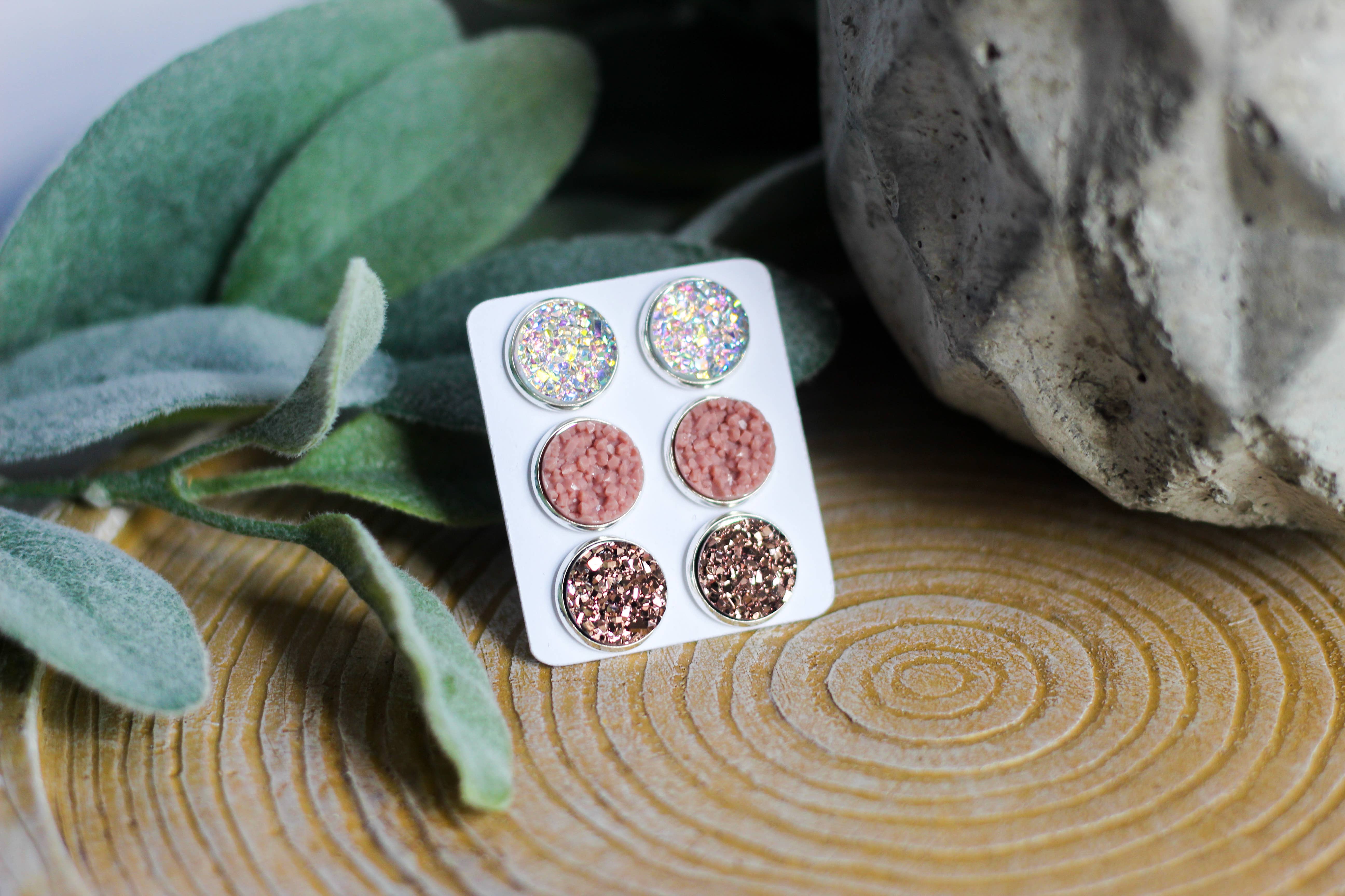 Urban Gemms - Wholesale Stud/Post Earrings - Triple Earring Set - Neutral Rush1