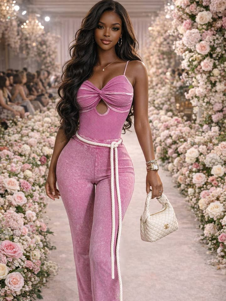 MINERALTVÄTTAD VRIDEN JUMPSUIT MED FLÄTAT BÄLTE för wholesale av Dalia Studio