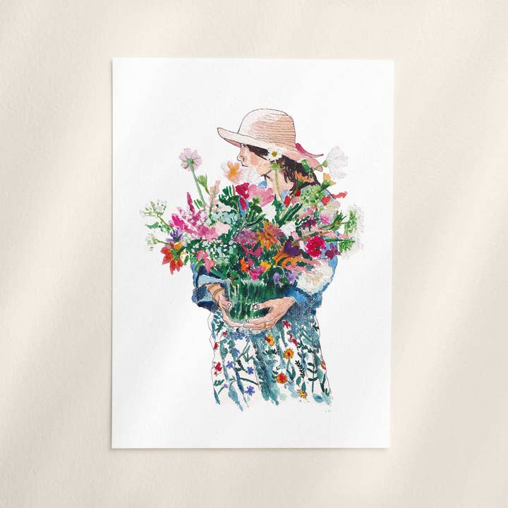 Jenny Vellacott - Wholesale Art Print - Art Print Woman with Flower Print Floral Design4