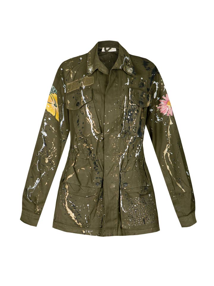 apiedinudinelparco - Wholesale Jacket - Women's - UP-CYCLED MILITARY JACKET GLITTER PATCH STREET ART LUX STYLE23