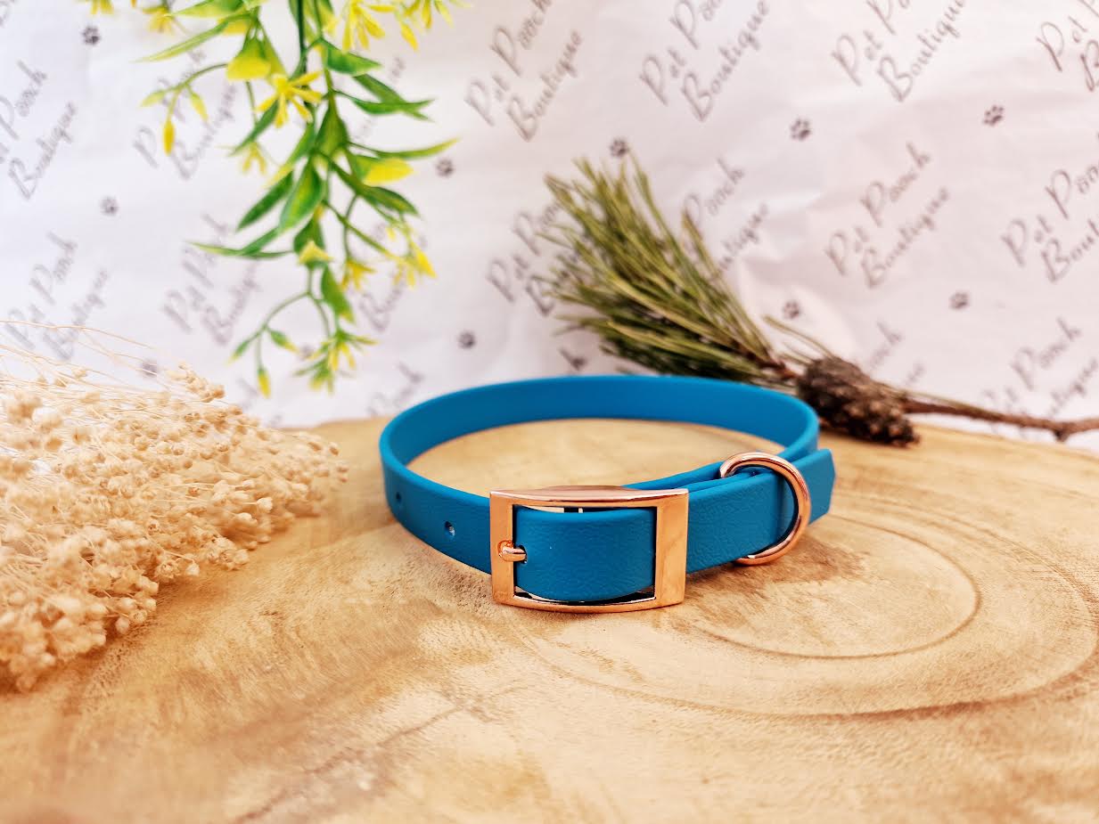 Pet Pooch Boutique – coleira - Cão por atacado – Coleira para Cão em Biothane Blue Lagoon - Acessórios Metálicos - Feita à Mão