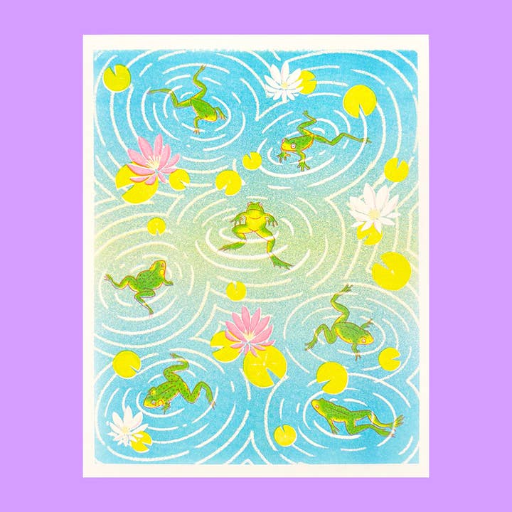 Frog Pond - Risograph Print for wholesale by Tamiko Sidore Studio