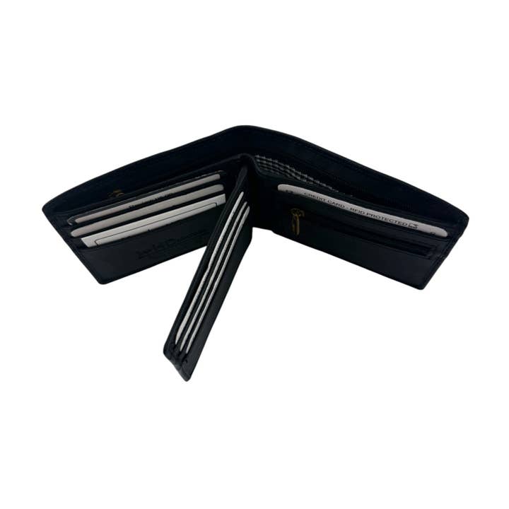 Black SMW07Z ~ Sheepskin Men's Wallet - zippered note compartment for wholesale on Faire2