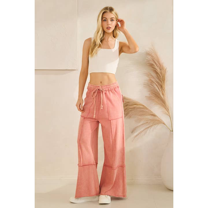 GEBREIDE BROEK VAN MINERAALGEWASSEN BADSTOF (SP7055-A) voor wholesale door Sage + Fig