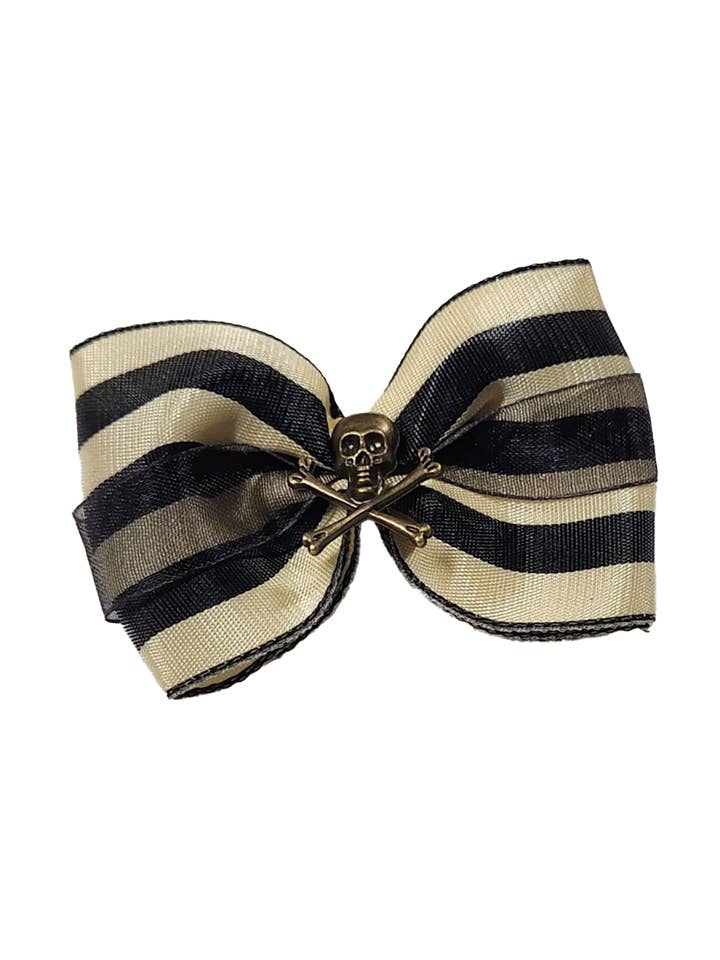 Nœud à cheveux rayé en forme de crâne et d'os croisés pour la vente par Se7en Deadly