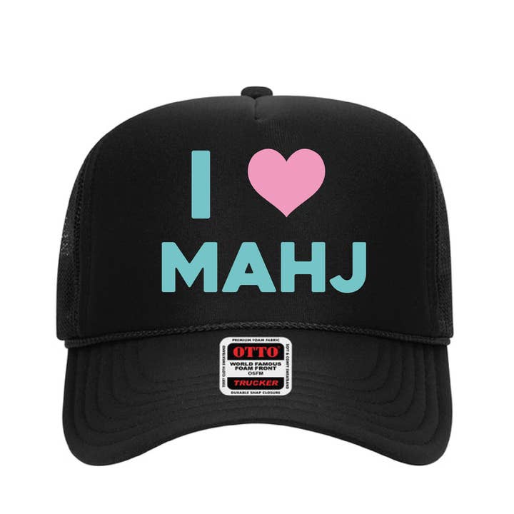 Cappellino Trucker nero "I heart Mahj" per la vendita all'ingrosso da parte di Palisades Gift Shop