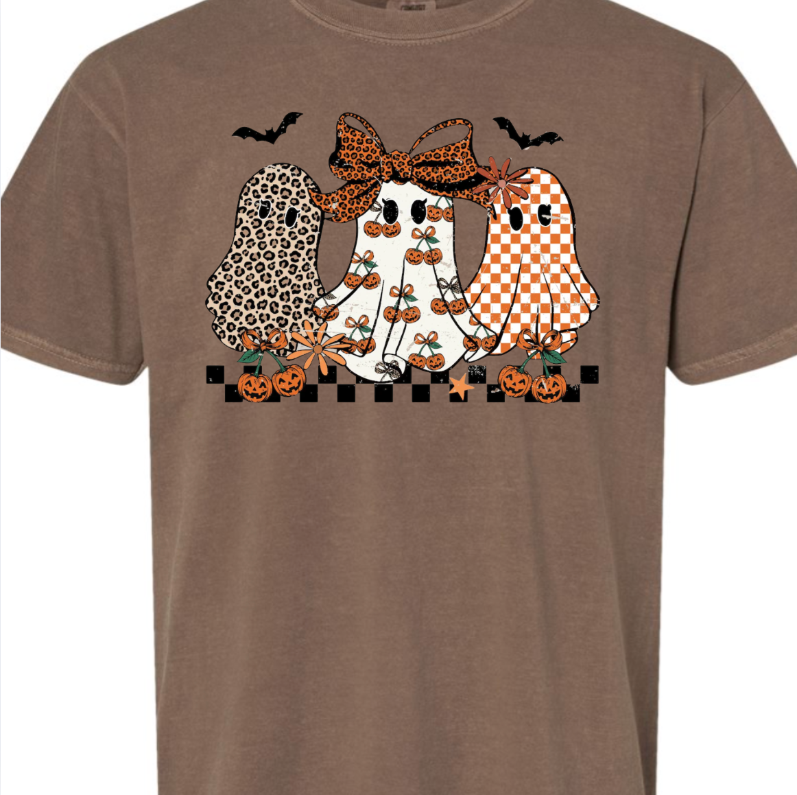 Kiki's Boutique – Engroshandel T-shirt med print - Dame – Leopard Græskar Spøgelse Komfort Farve T-shirt3