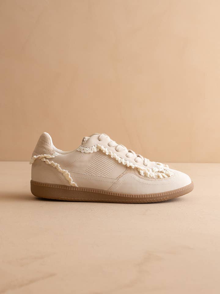 The April | Cream Lace-Trimmed Retro Sneaker for wholesale on Faire