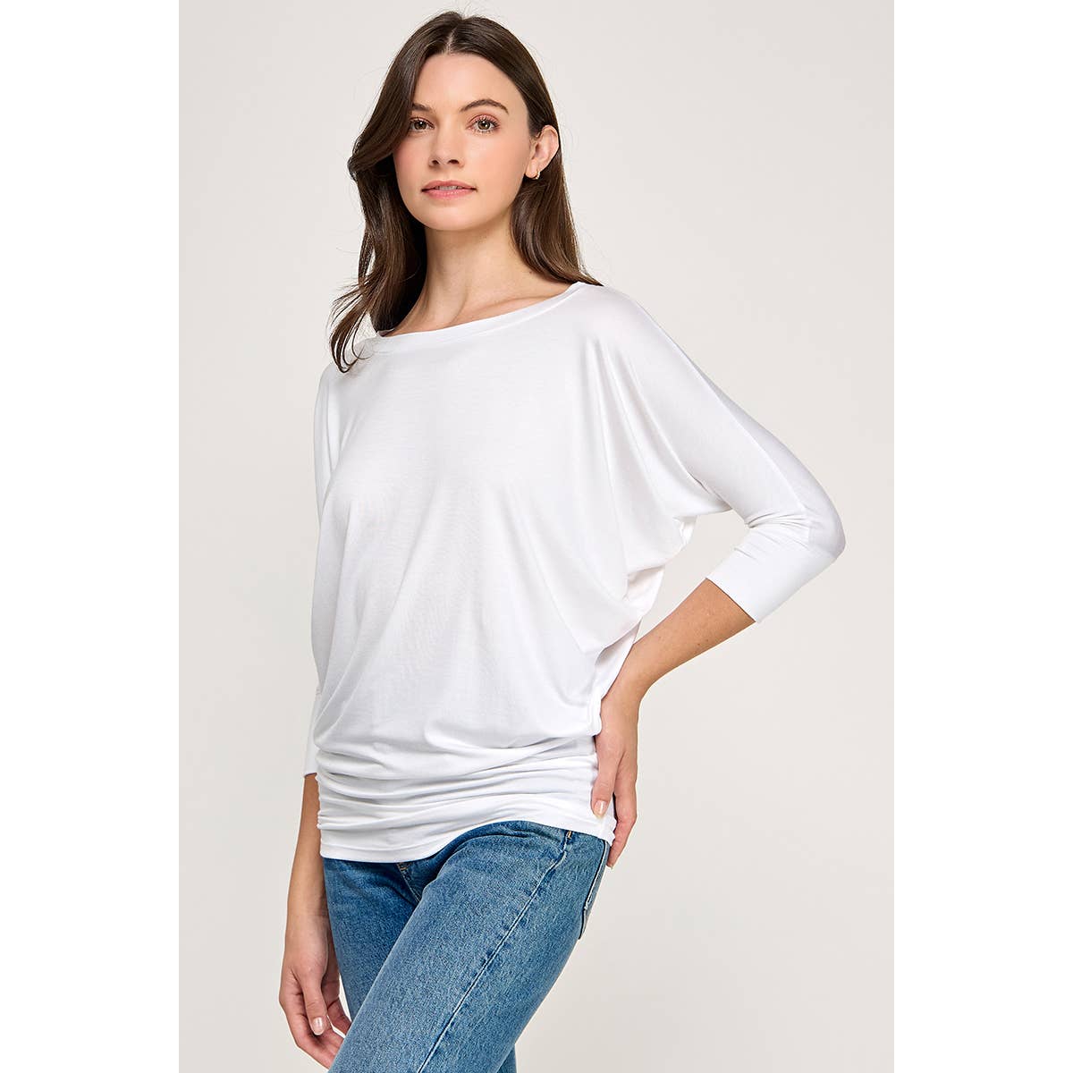 Heimious - Wholesale Knit Top - Women's - 3/4 Dolman Sleeve Round neck Modal Jersey  Top, 250378