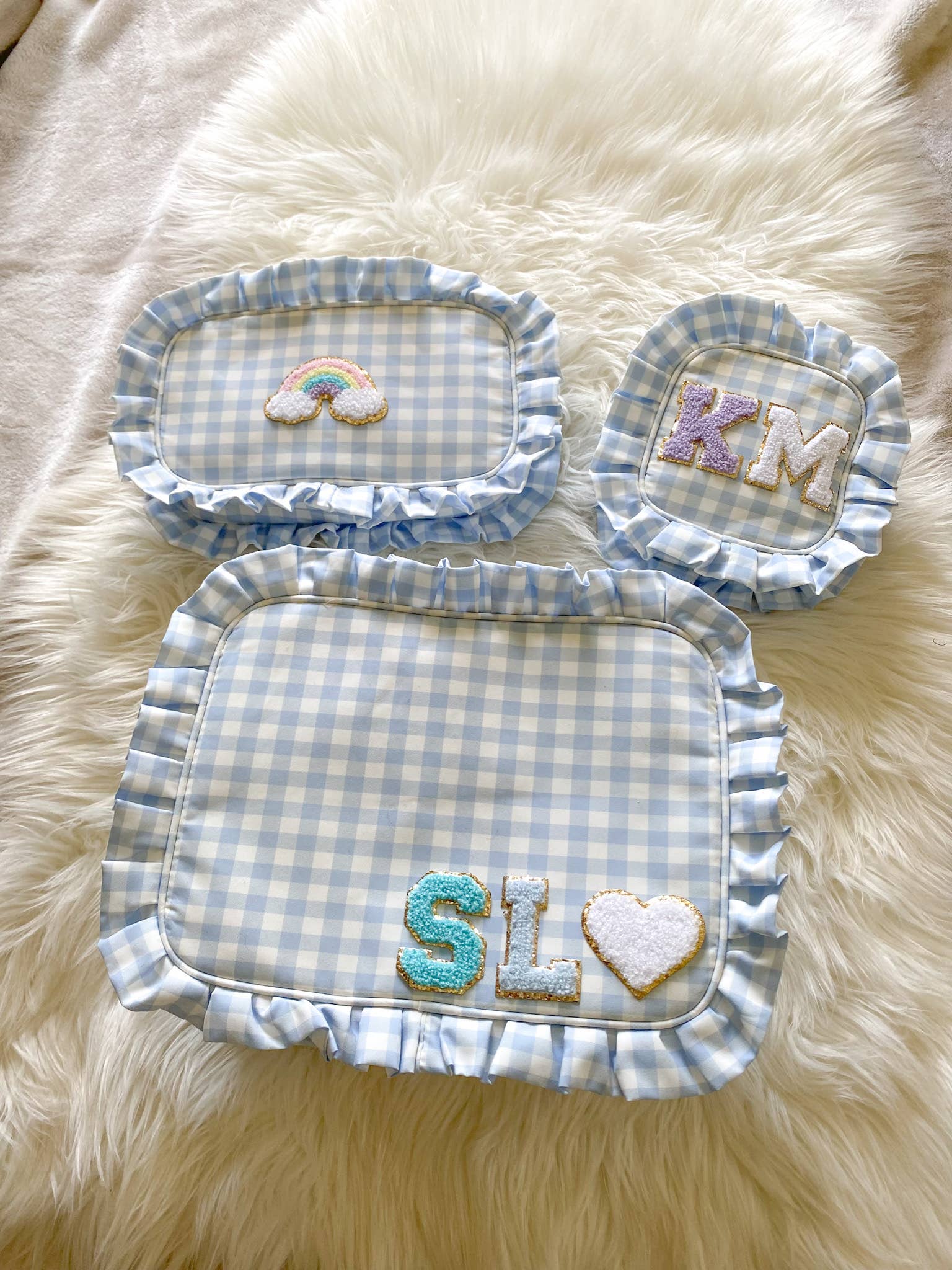 The Loki Shop - Wholesale Makeup/Cosmetic Bag - Gingham Ruffle Pouch Small Makeup Bag Cosmetic Bag1