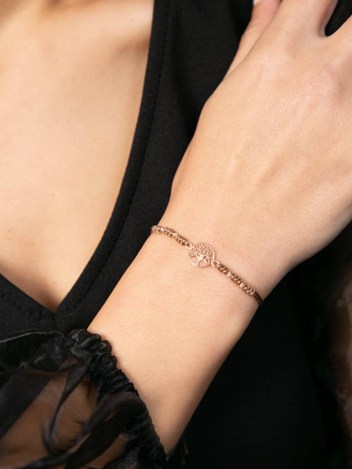 Pulsera de cordón con árbol de la vida de plata de ley 925 para mujer para venta al por mayor de Volenia Silver