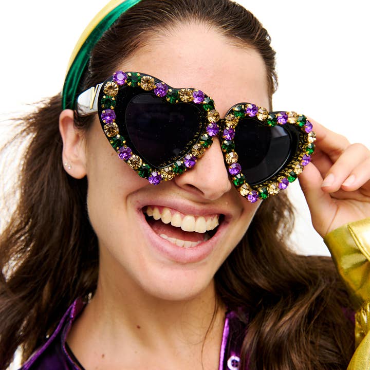 Mardi Gras stone heart sunglasses for wholesale by SongLily