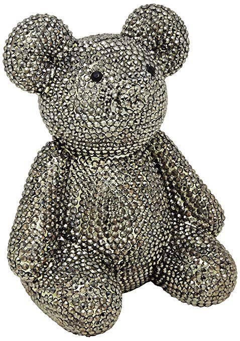 Interior Illusions Plus - Wholesale Money/Piggy Bank - Graphite Rhinestone Bear Piggy Bank  - 8" tall3