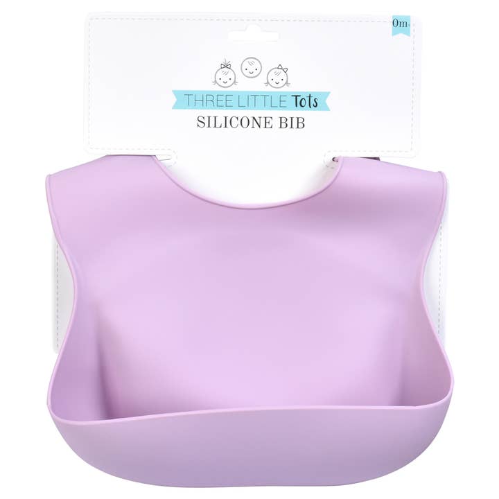 Lilac Print Silicone Bib with Crumb Catcher for wholesale by Three Little Tots