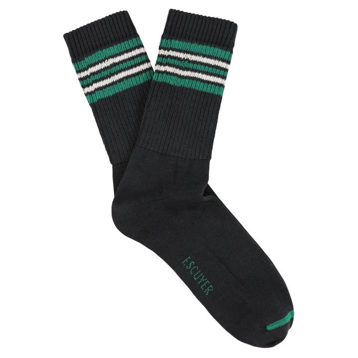5 Stripes Socks - Black / Green / Ecru for wholesale by ESCUYER