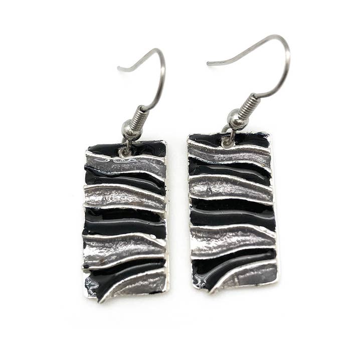 Anju Jewelry - Wholesale Dangle Earrings - Pewter Earrings with Color Enamel - Black/Grey