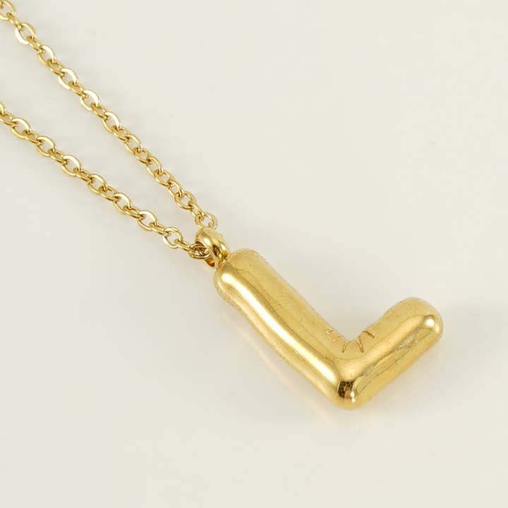 Mio Queena - Wholesale Pendant/Charm Necklace - Bubble Shape Initials 18K Gold Plated Pendant Necklace - FGS11