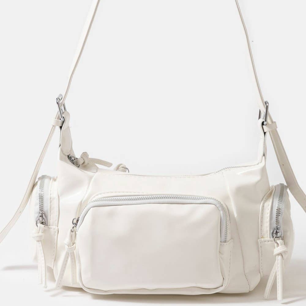 Collections by Fame Accessories – Engroshandel Crossbodytaske - Dame – Glansfuld læderhåndtaske med flere lommer8