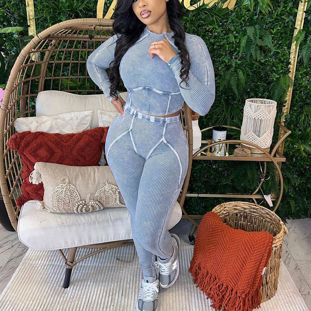 MB Fashion Wholesale - Vente Ensemble haut et pantalon (PAS d'intérieur) - Femme - Haut court côtelé et leggings taille haute de haute qualité MB FASHION 4043LY3