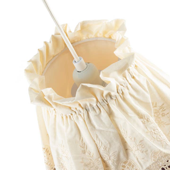 Happy Homewares – wholesale Lampshade – Modern Cream Cotton Fabric Pendant Lamp Shade with Floral Lace Design2