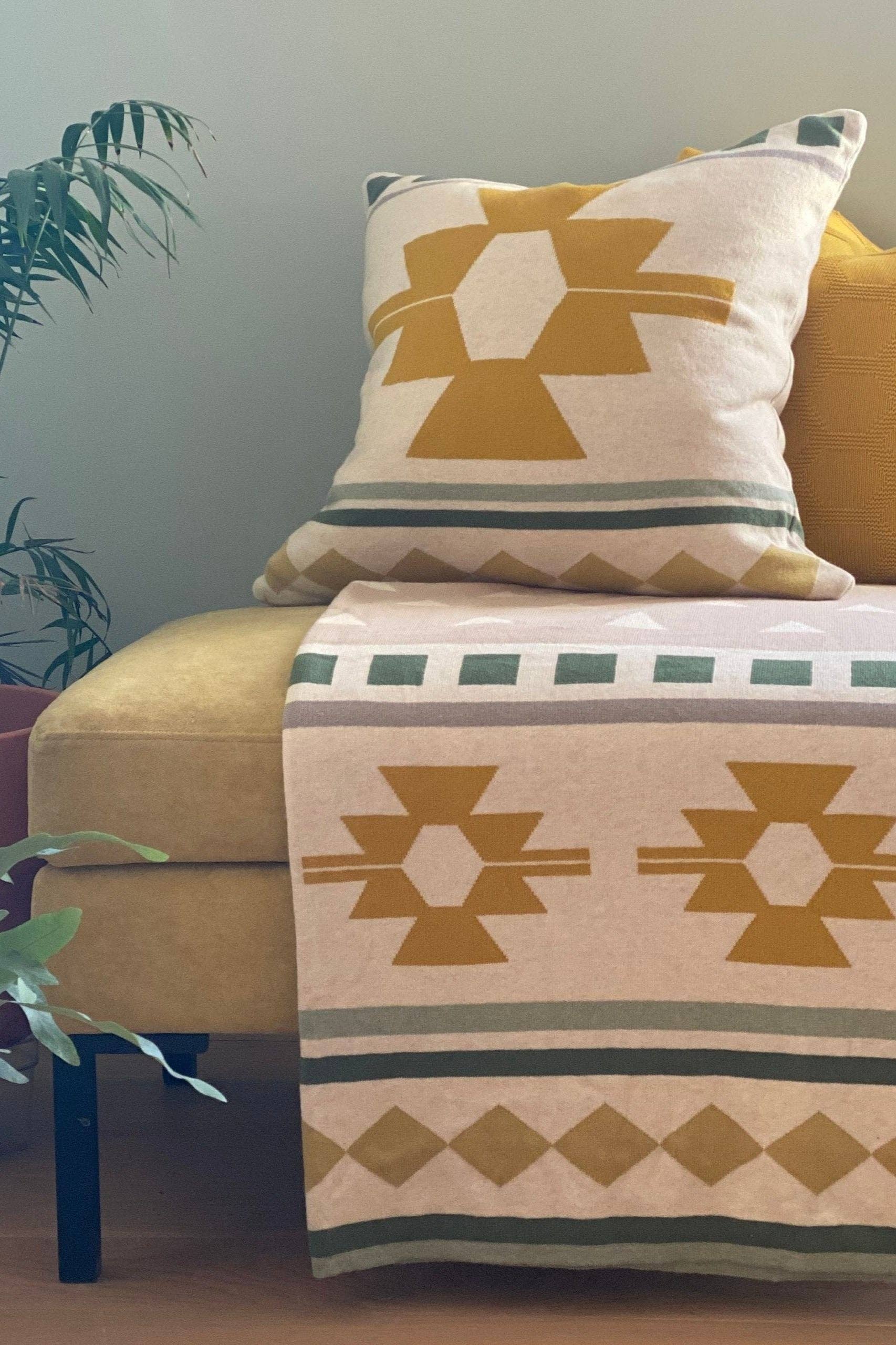 Funky Doris - Vendita all'ingrosso Fodera cuscino decorativo - Fodera per cuscino gialla, morbida in cotone lavorato a maglia jacquard0