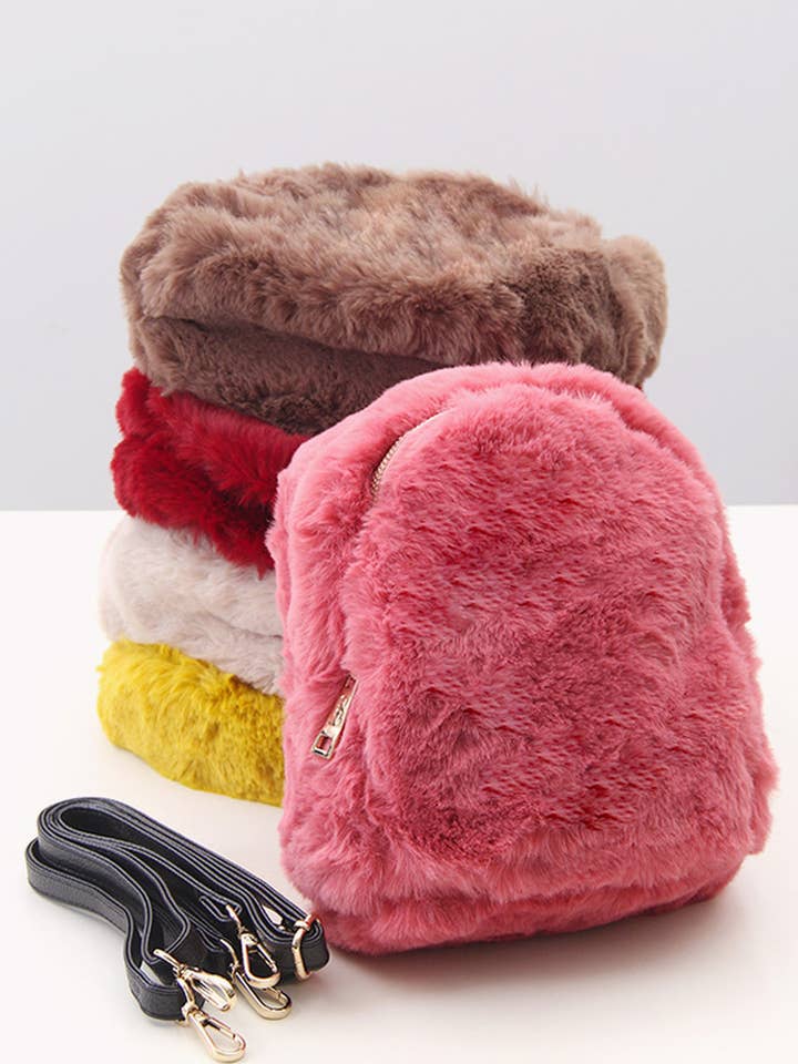 C.C Faux Fur Solid Backpack for wholesale by Hana
