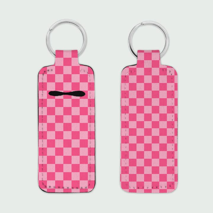 Porte-baume à lèvres ou bracelet à carreaux roses et rouges pour la vente par designtwentyfive