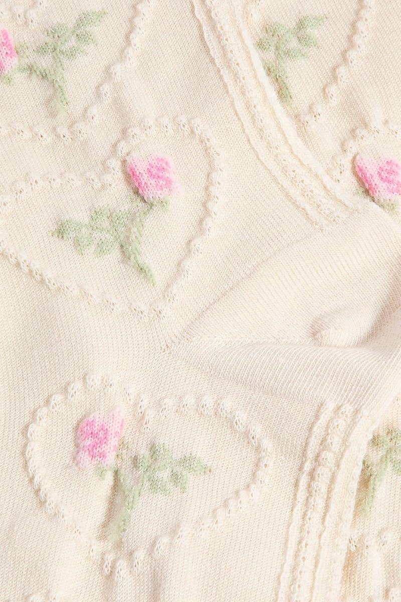 Beige Heart Halo Flower Embroidered Socks for wholesale on Faire1