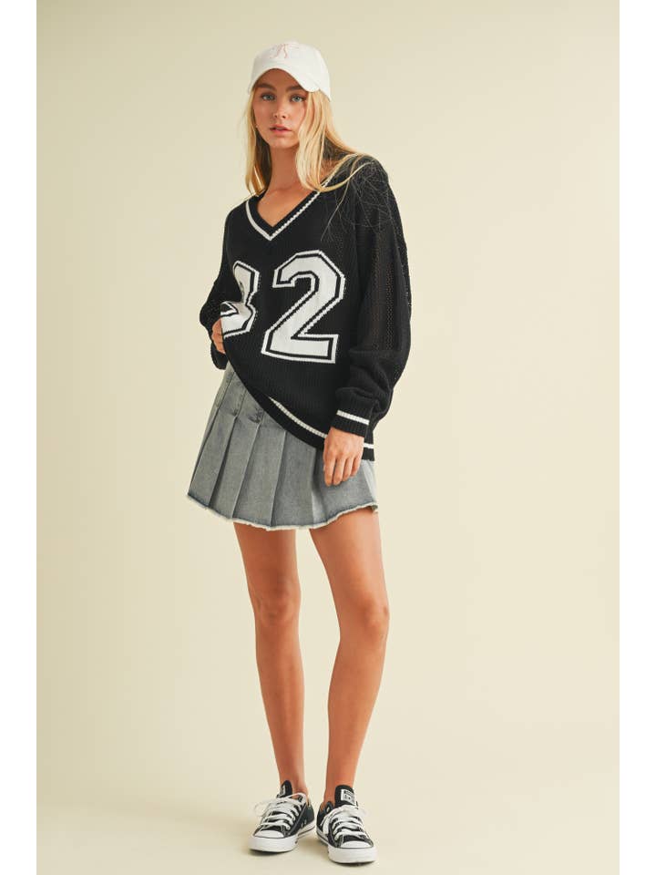 Mustard Seed - Wholesale Knit Sweater - Women's - V NECK NUMBERS SWEATER TOP13