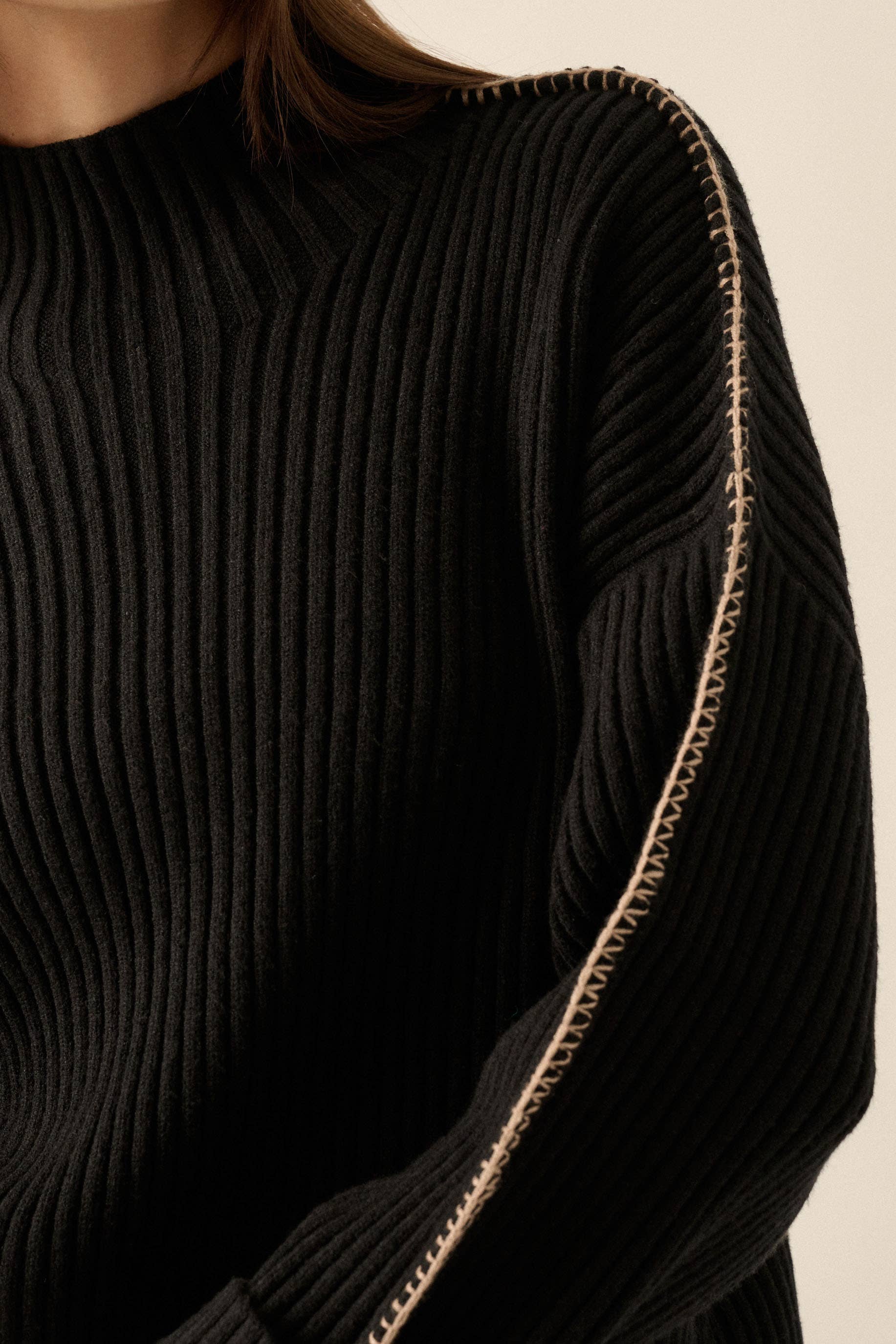 Promesa USA - Wholesale Knit Sweater - Women's - Solid High Neck Rib Knit Expose Seam Sweater15