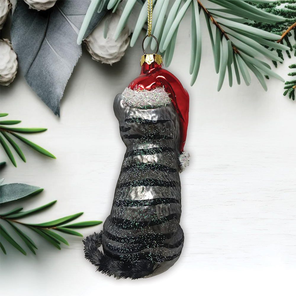 OrnamentallyYou - Vente Objets de décoration - Décoration de Noël en verre avec chat tabby avec chapeau de père Noël3