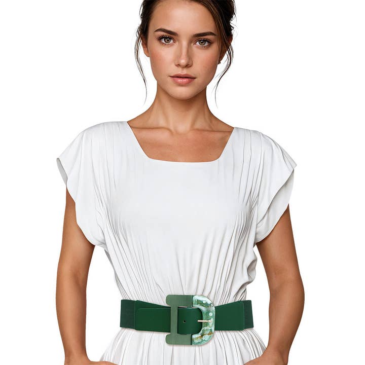 Belt Green Wide Marbled Buckle Stretch for Women for wholesale by PinktownUSA