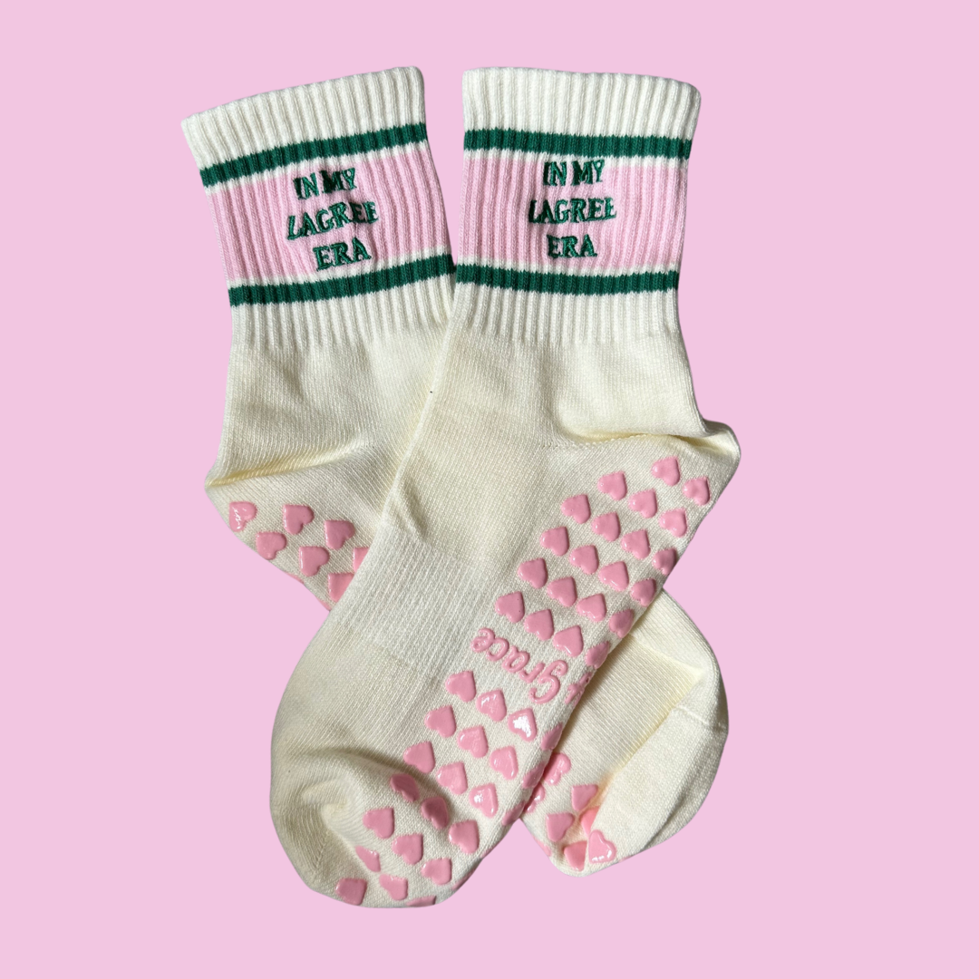 MollyGraceGripSocks - Wholesale Socks - Women's - In my Lagree era grip sock retro pink & green2