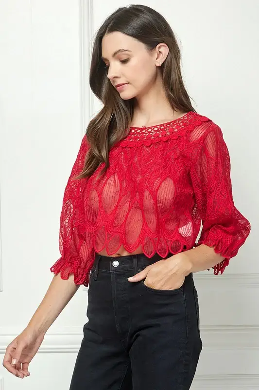 Vermelho BLUSA DE RENDA VERMELHA MANGAS 3/4 AVT10540K para venda a revendedores na Faire1