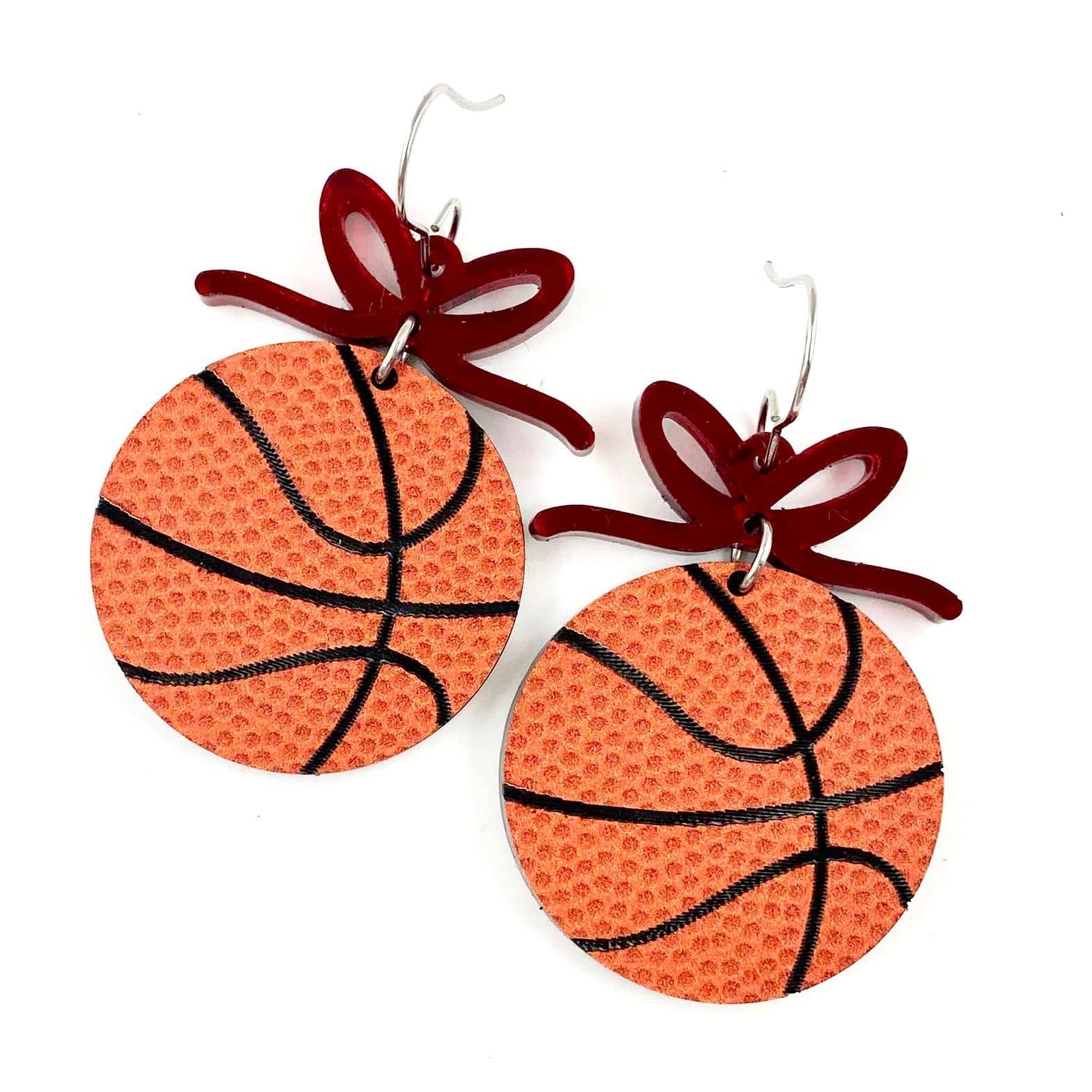 Doohickies - Wholesale Dangle Earrings - 2" Custom Bows & Basketball Dangles - Sports Earrings1