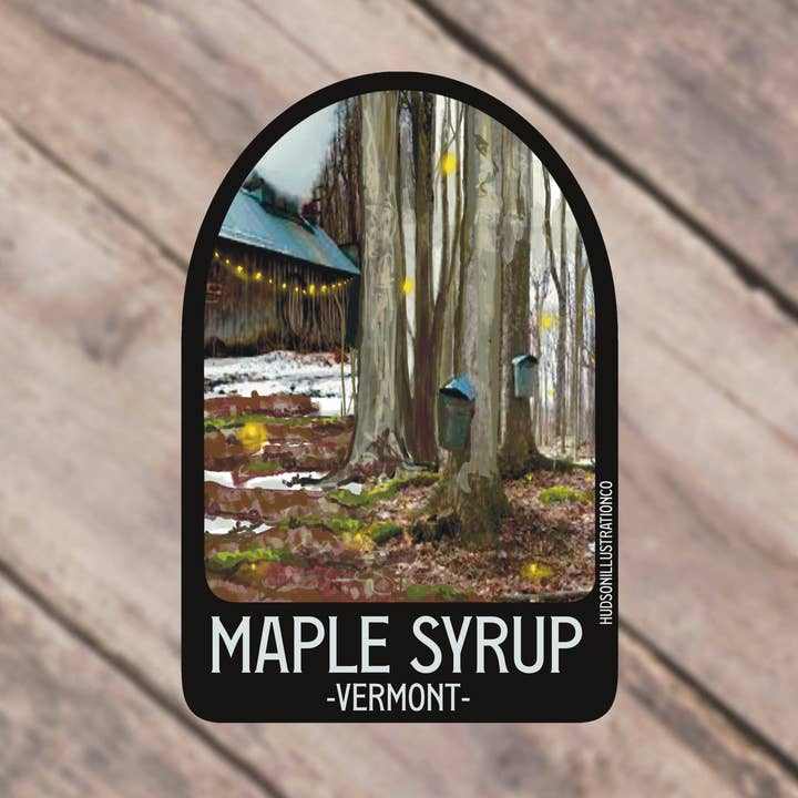 Vermont Maple Syrup - Adhesivo, imán, impresión o tarjeta postal para venta al por mayor de Hudson Illustration Co - About Town Co