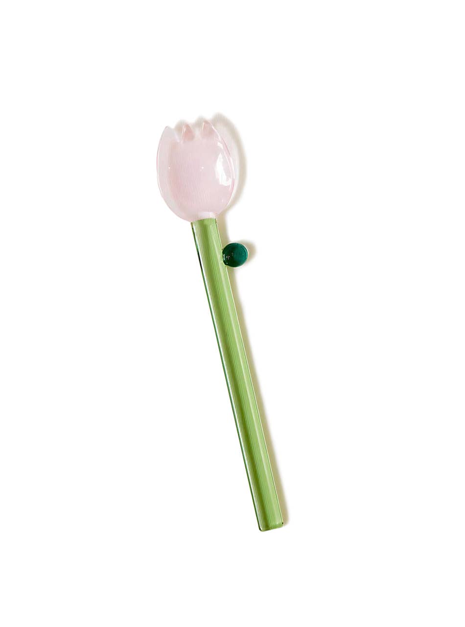 TUTU Home - Vente Cuillères à soupe - Cuillère en verre en forme de tulipe rose « Fleur »0