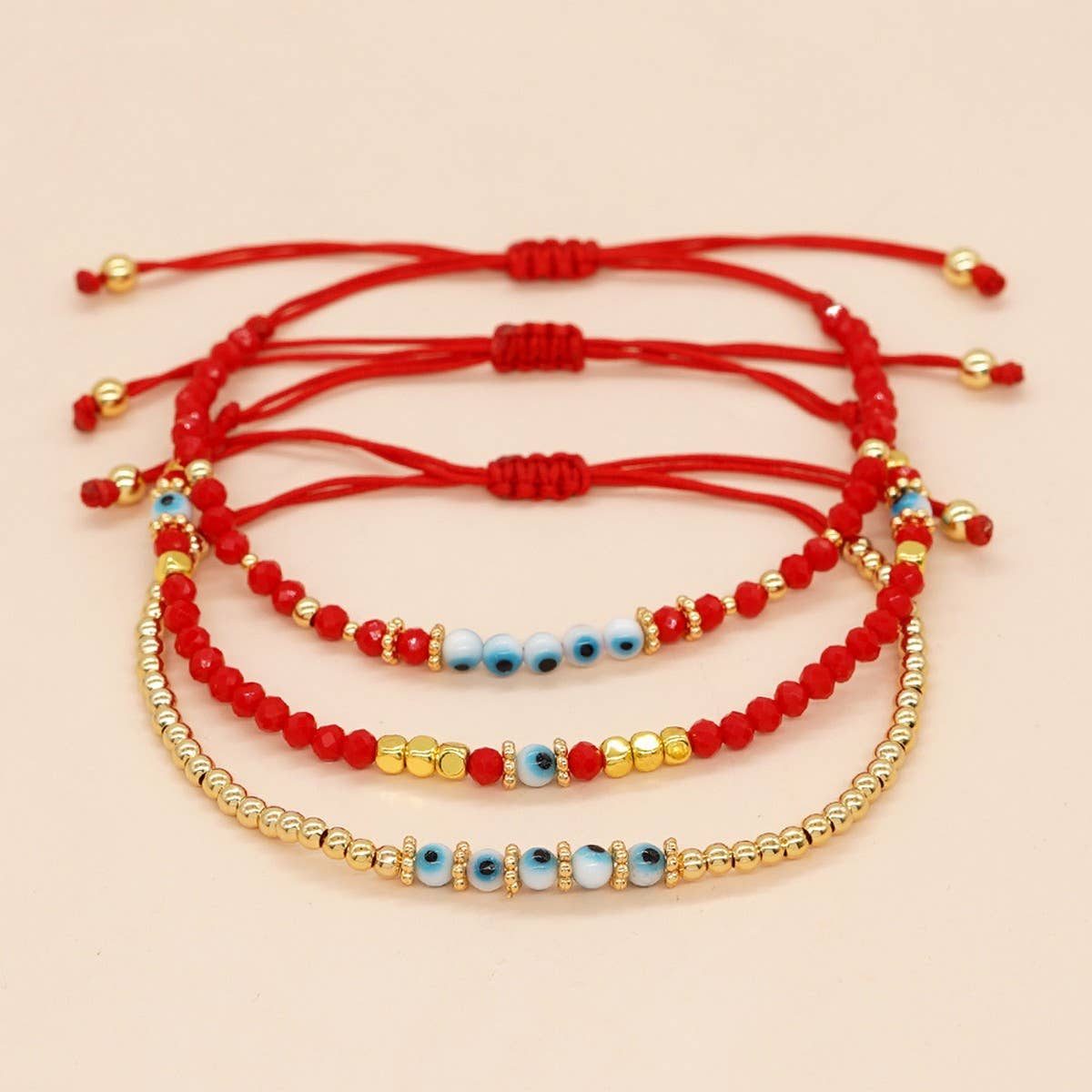 ACCITY - Wholesale Beaded Bracelet - MULTI-COLOR GLASS FLAT DEVIL EYE BRACELET_CWMM38486