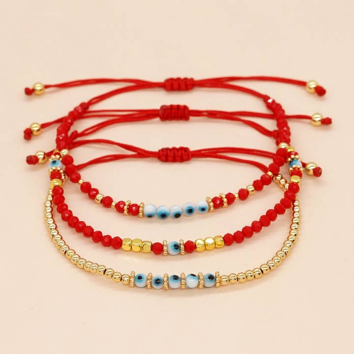 ACCITY - Wholesale Beaded Bracelet - MULTI-COLOR GLASS FLAT DEVIL EYE BRACELET_CWMM38486