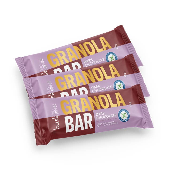 Dark Chocolate Granola Bars 45g for wholesale by Bask and Co