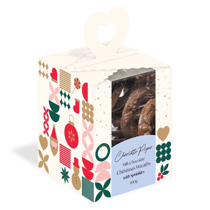 Charlotte Piper - Wholesale Chocolate - Xmas Box Milk Chocolate Christmas Wreaths 100g (12) XB1246MC