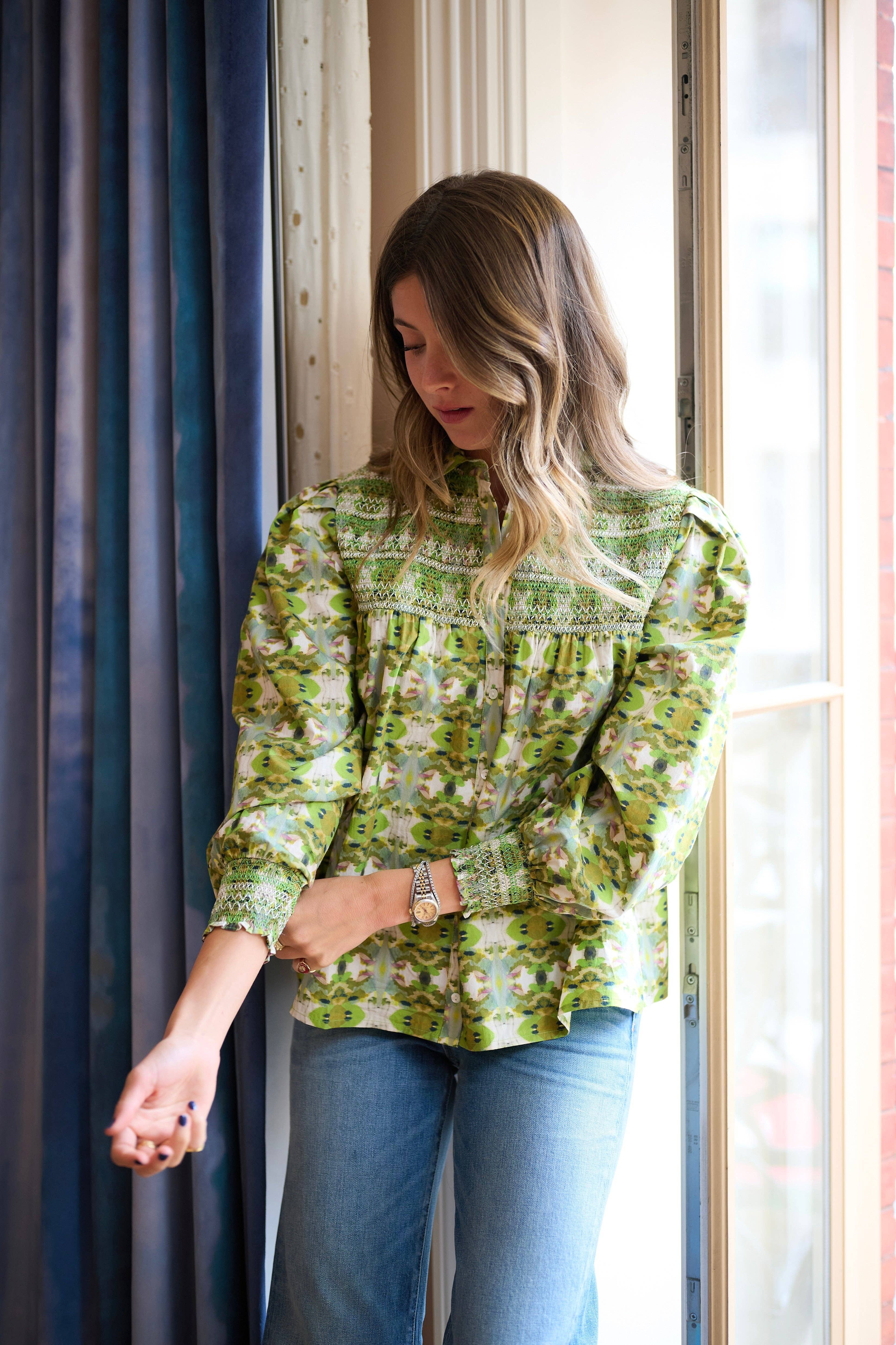 Brooks Avenue - Wholesale Button Down Shirt - Women's - Penelope Smocked Blouse - Camo5