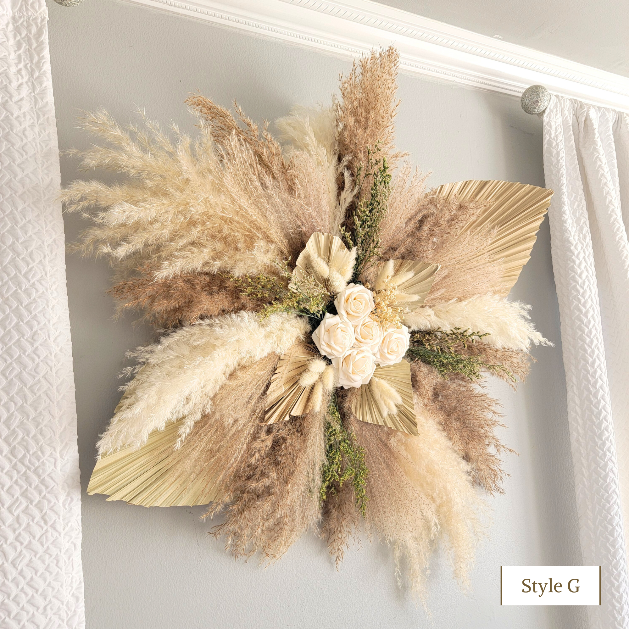 Pampas Design - Wholesale Dried/Pressed Flowers - Cream Rose Pampas Grass Arrangement Arch Wall Wedding Event3