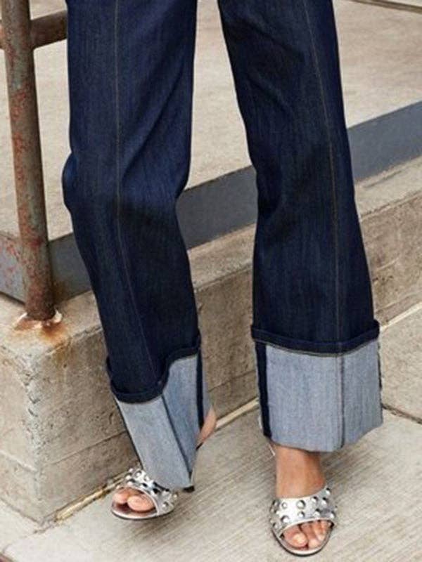 DEEP BLUE High Waist Straight Contrast Split Jean Pants for wholesale on Faire9