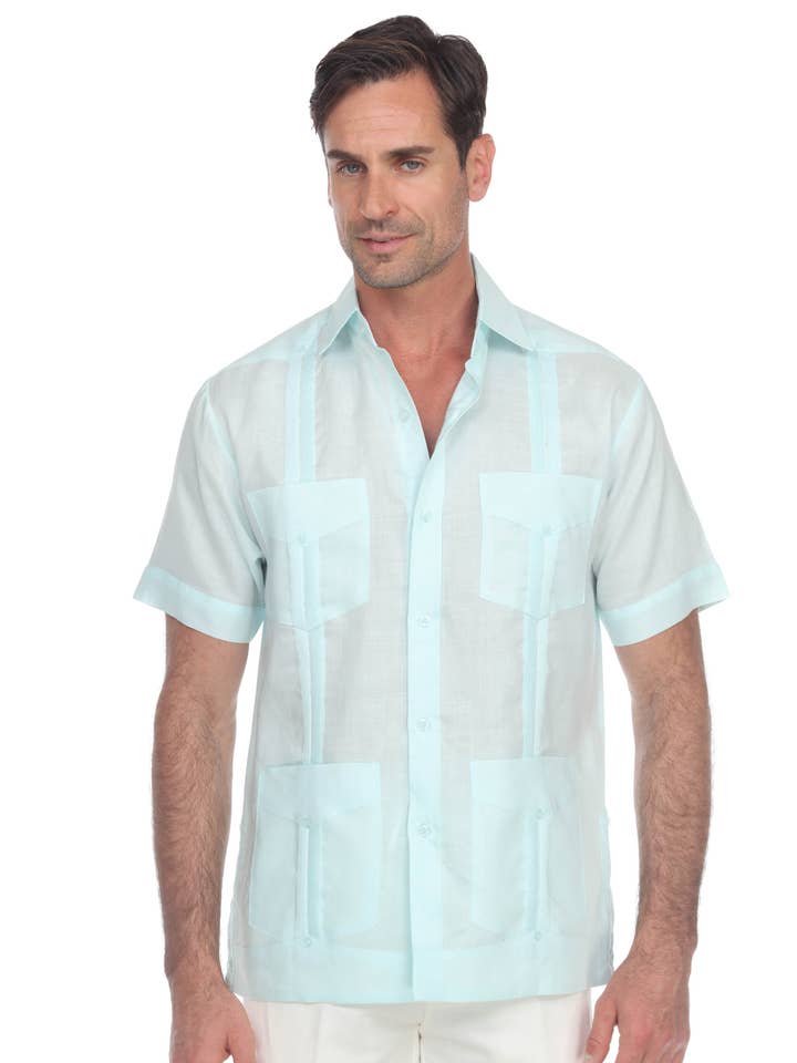 Mojito Men's Traditional Guayabera Shirt Premium 100% Linen Short Sleeve 4 Pocket Design for wholesale by MOJITO COLLECTION