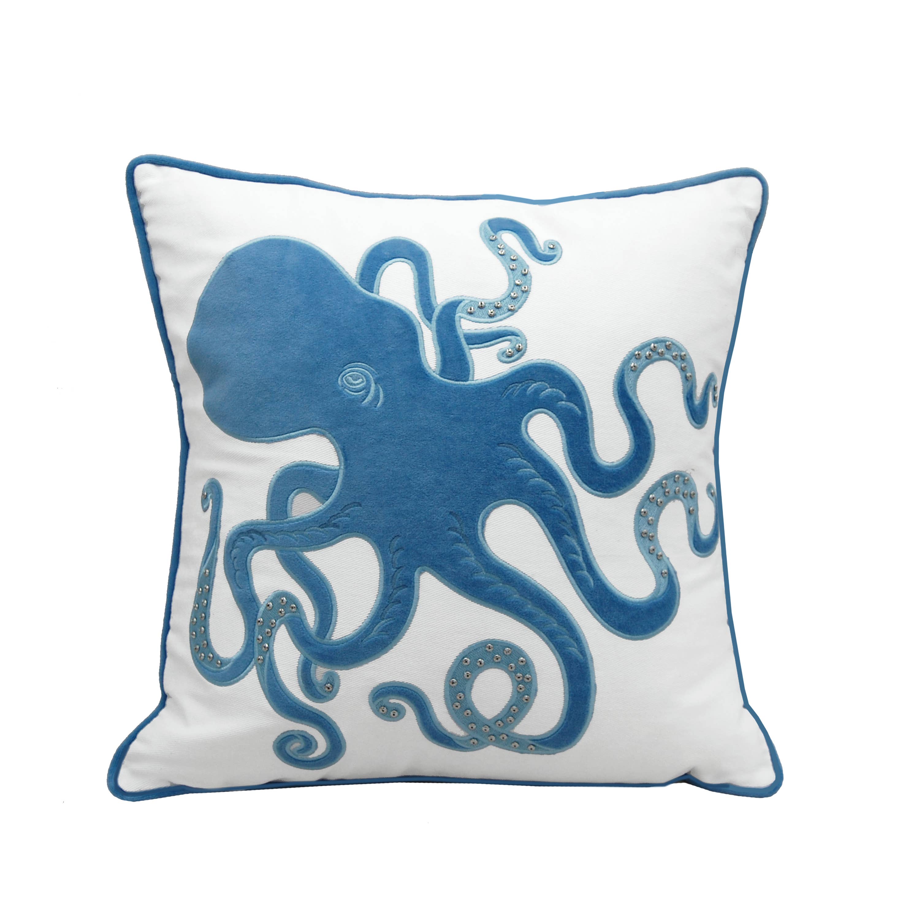 Rightside Design - Wholesale Throw/Decorative Pillow - Blue Inkling Octopus Velvet Indoor Throw Pillow