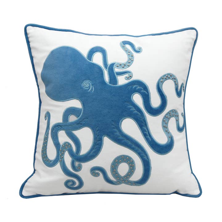 Rightside Design - Wholesale Throw/Decorative Pillow - Blue Inkling Octopus Velvet Indoor Throw Pillow0