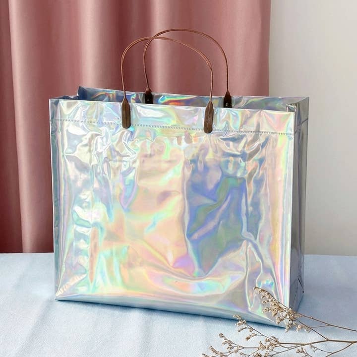 24pc, Silver Laser Iridescent reflective PVC gift Bag for wholesale by ByHome